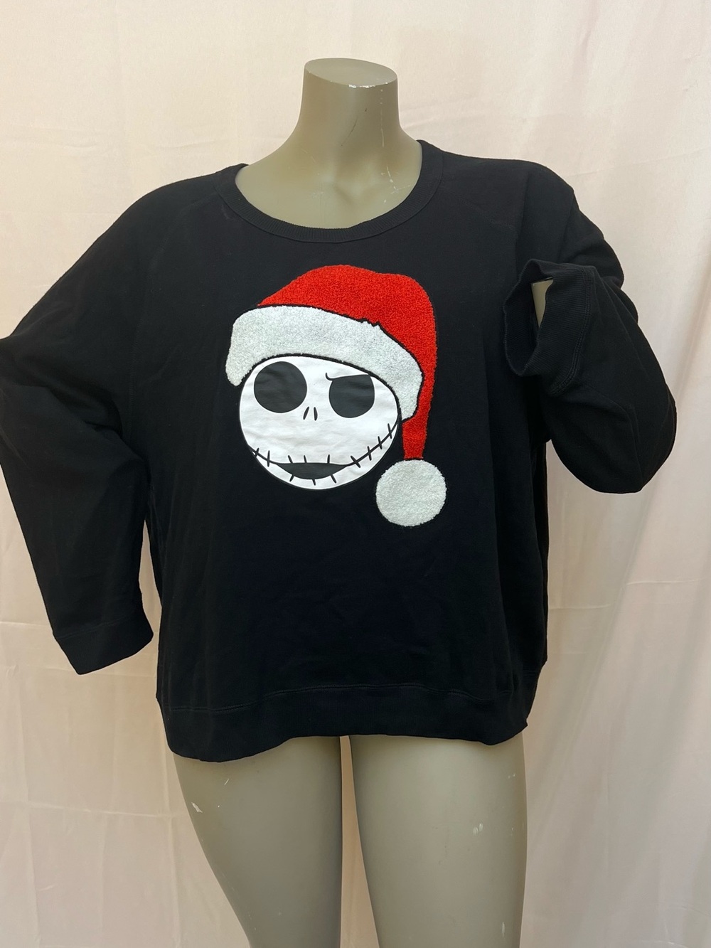 Disney Black Sweatshirt with Red and White Santa Skull Graphic
